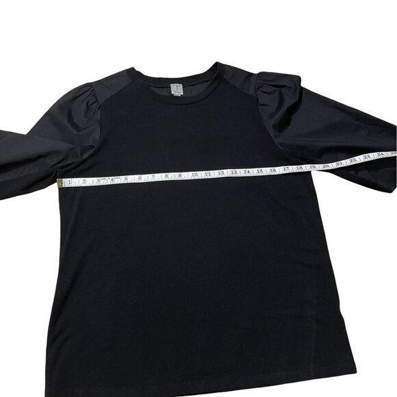 Tristan Black Bouffant Sleeve Top 3/4 Length Semi-Sheer Sleeves Crew Neck Size M - Picture 9 of 12